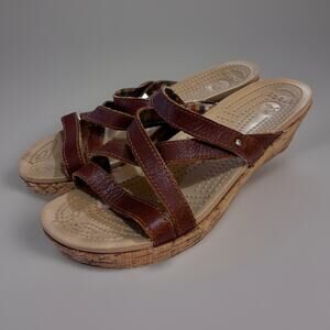 Womens Crocs A-Leigh size 9 Strappy Cork Wedge Sandals